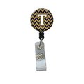Carolines Treasures Letter T Chevron Navy Blue and Gold Retractable Badge Reel CJ1057-TBR